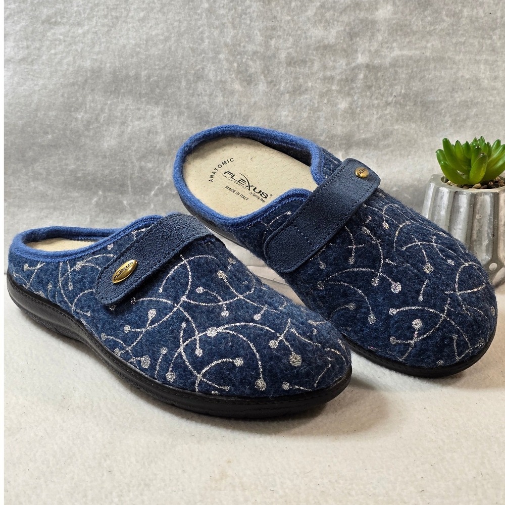 Flexus by Spring Step Women Sz 40 Blue Patterned Slippers Clogs Made in Italy‎